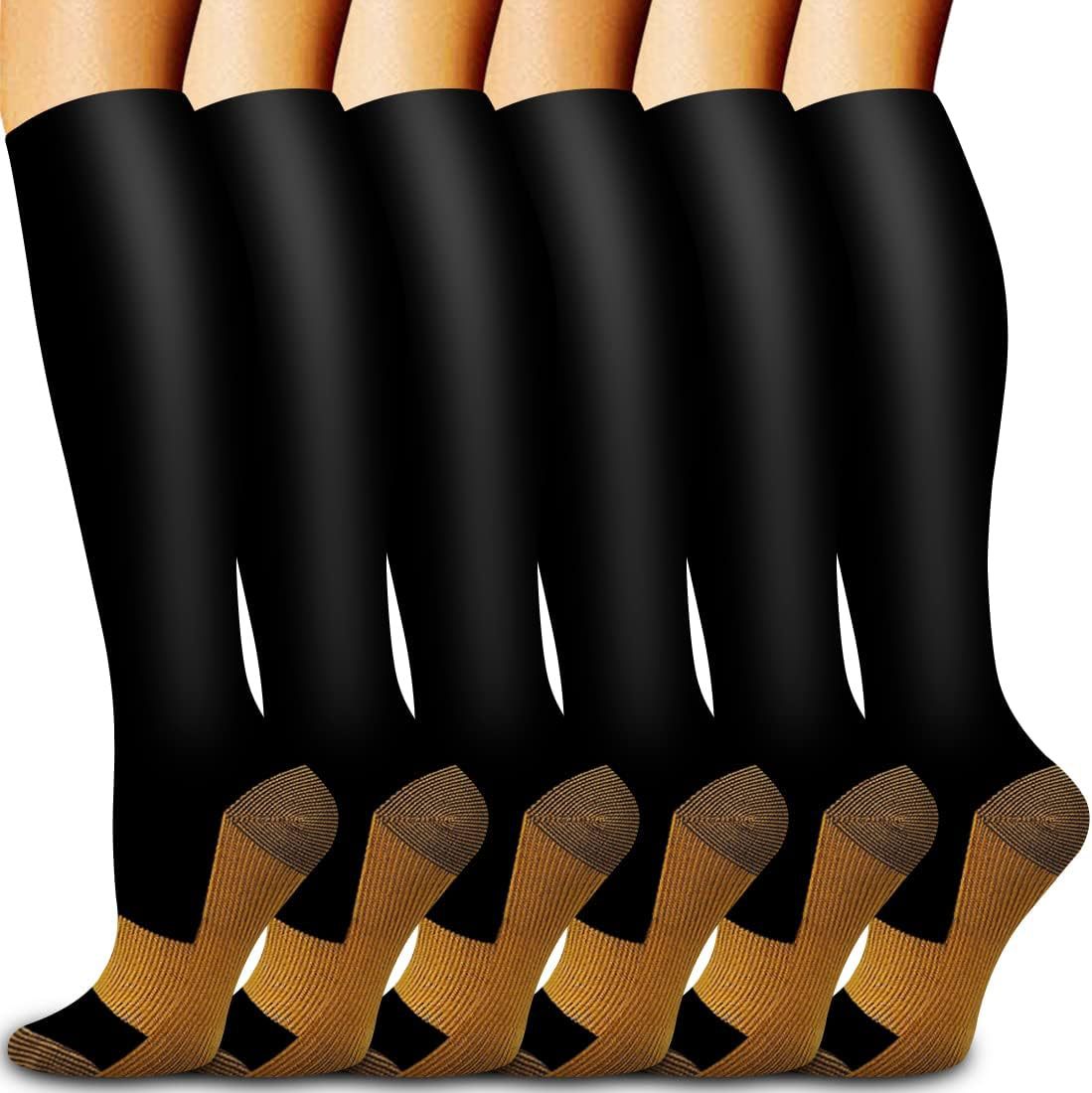 Compression Sock Medical - 6 Pairs Solid Color Copper Compression