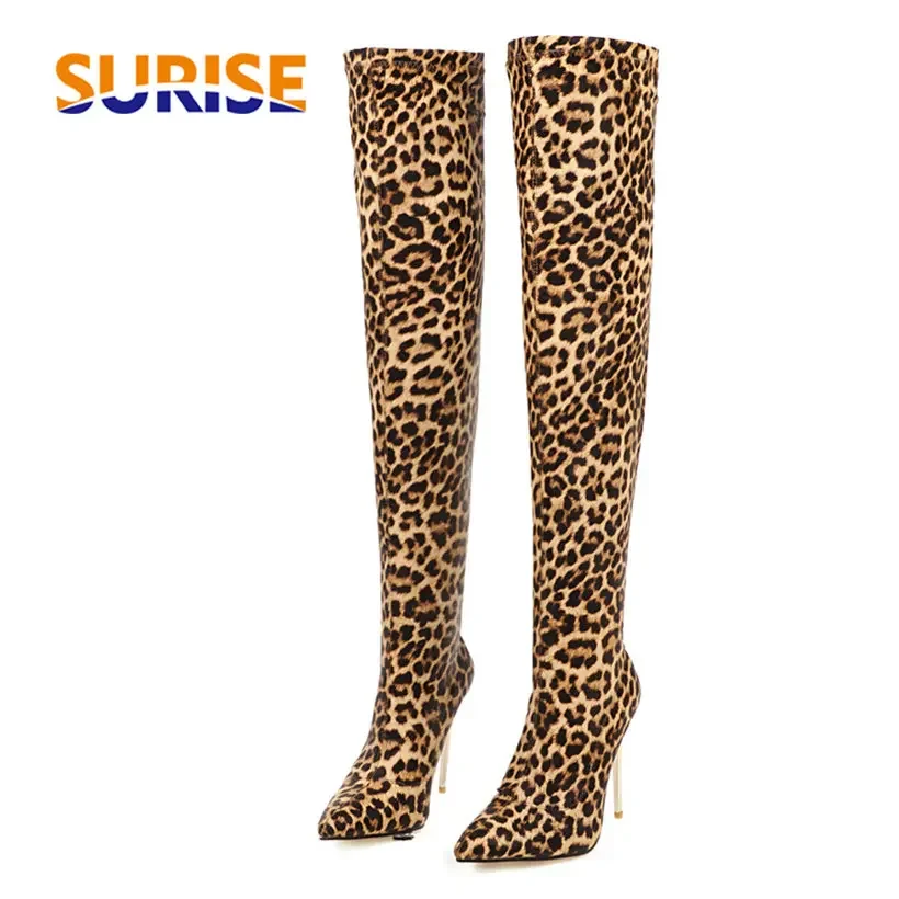 Plus Size Stretch Leopard Over - Knee High Sock Women review and price