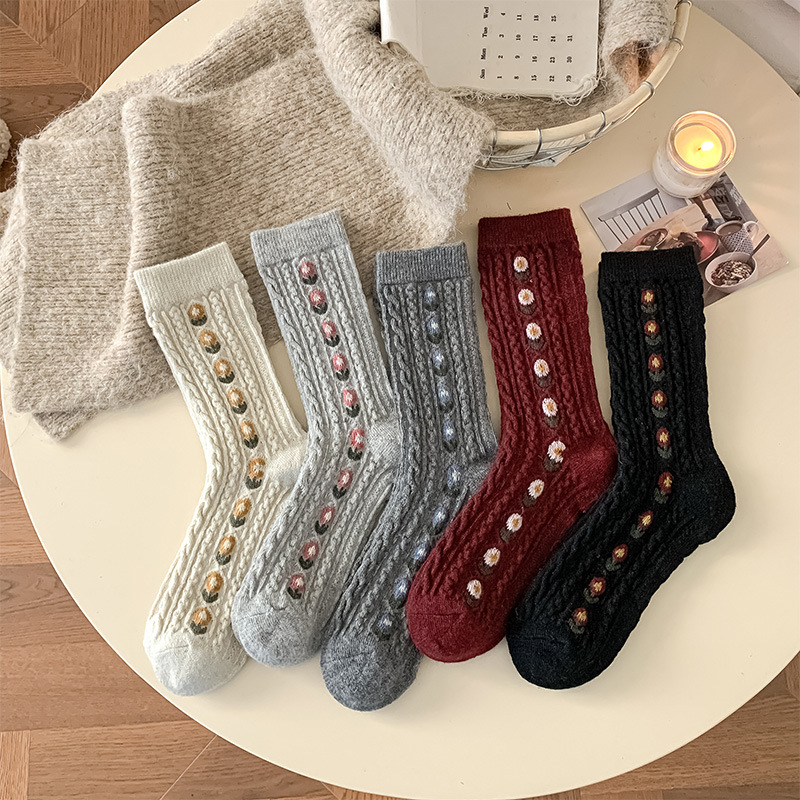Korean Sweet Floral Wool Mid-C - Boot Sock Slouchy review and price